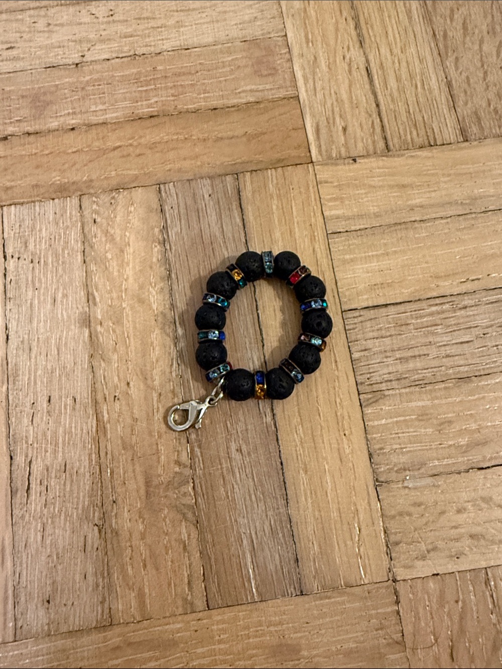 Black Lava Bead Bracelet with Metallic Accent Spacers